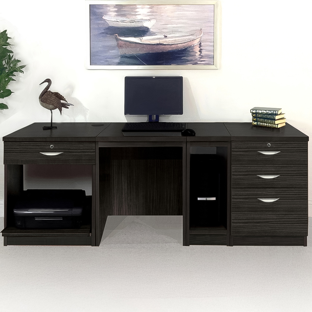 R White Cabinets 4 Drawer Black Set-16 Computer Desk with Printer Shelf Image 1