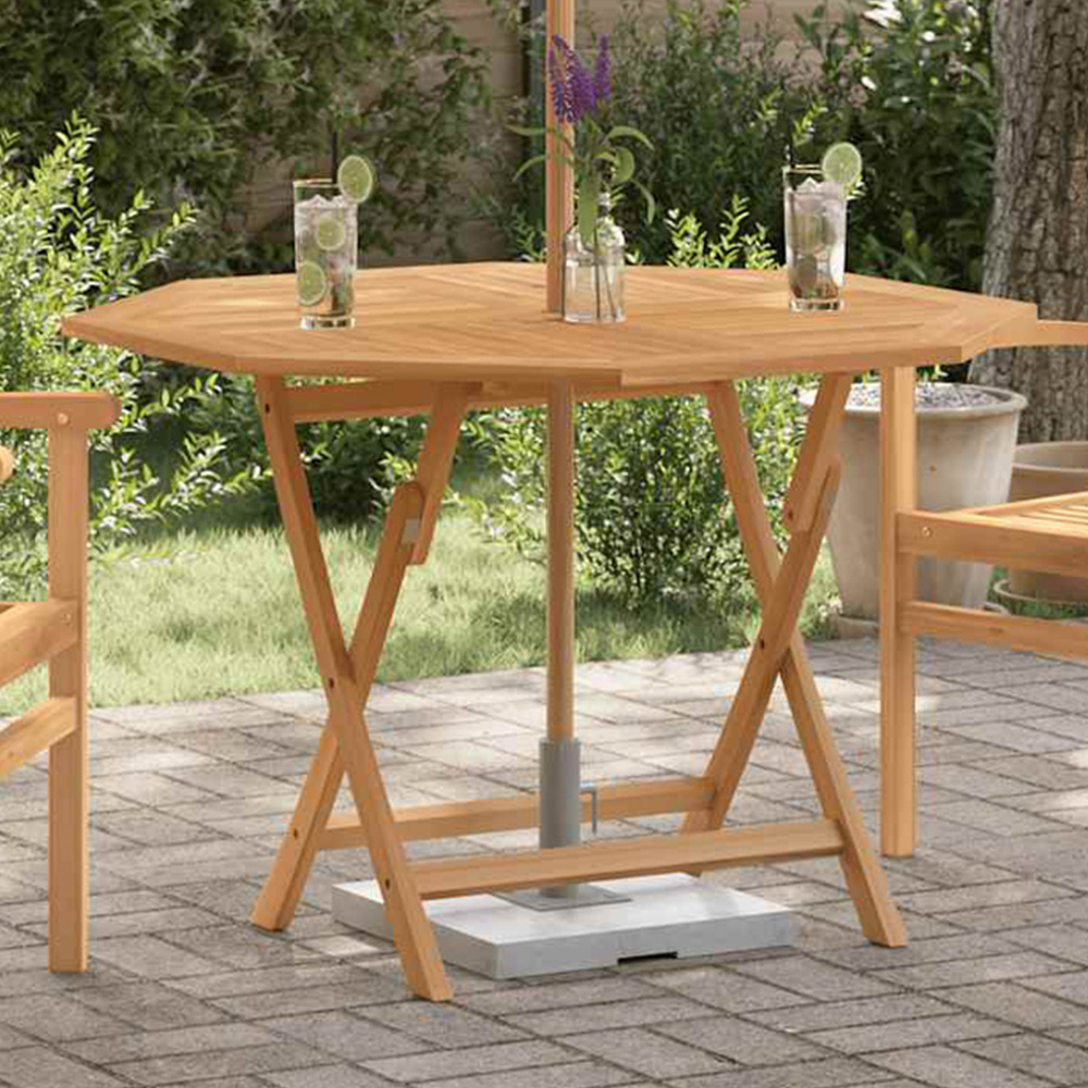 vidaXL Brown Solid Wood Teak Octagon Foldable Garden Table 110cm Image 1