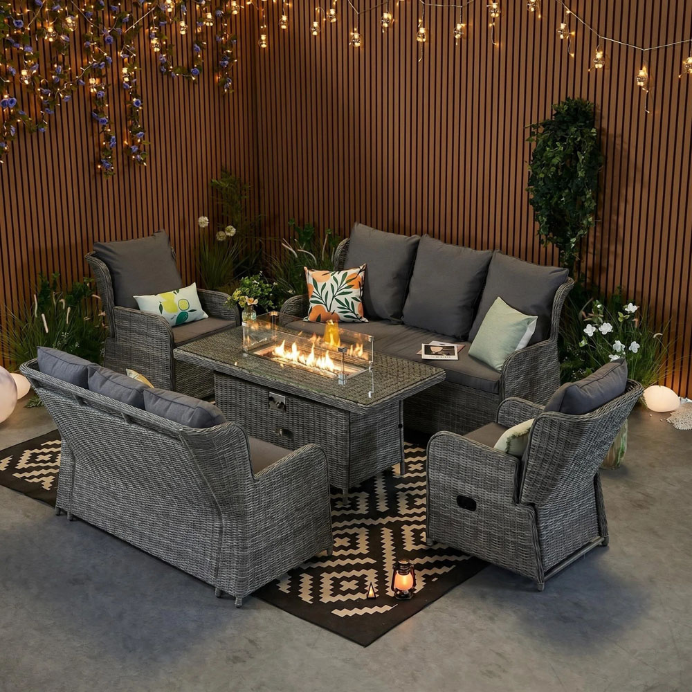 Furniture One 8 Seater Rattan Garden Furniture with Fire Pit Table Image 1