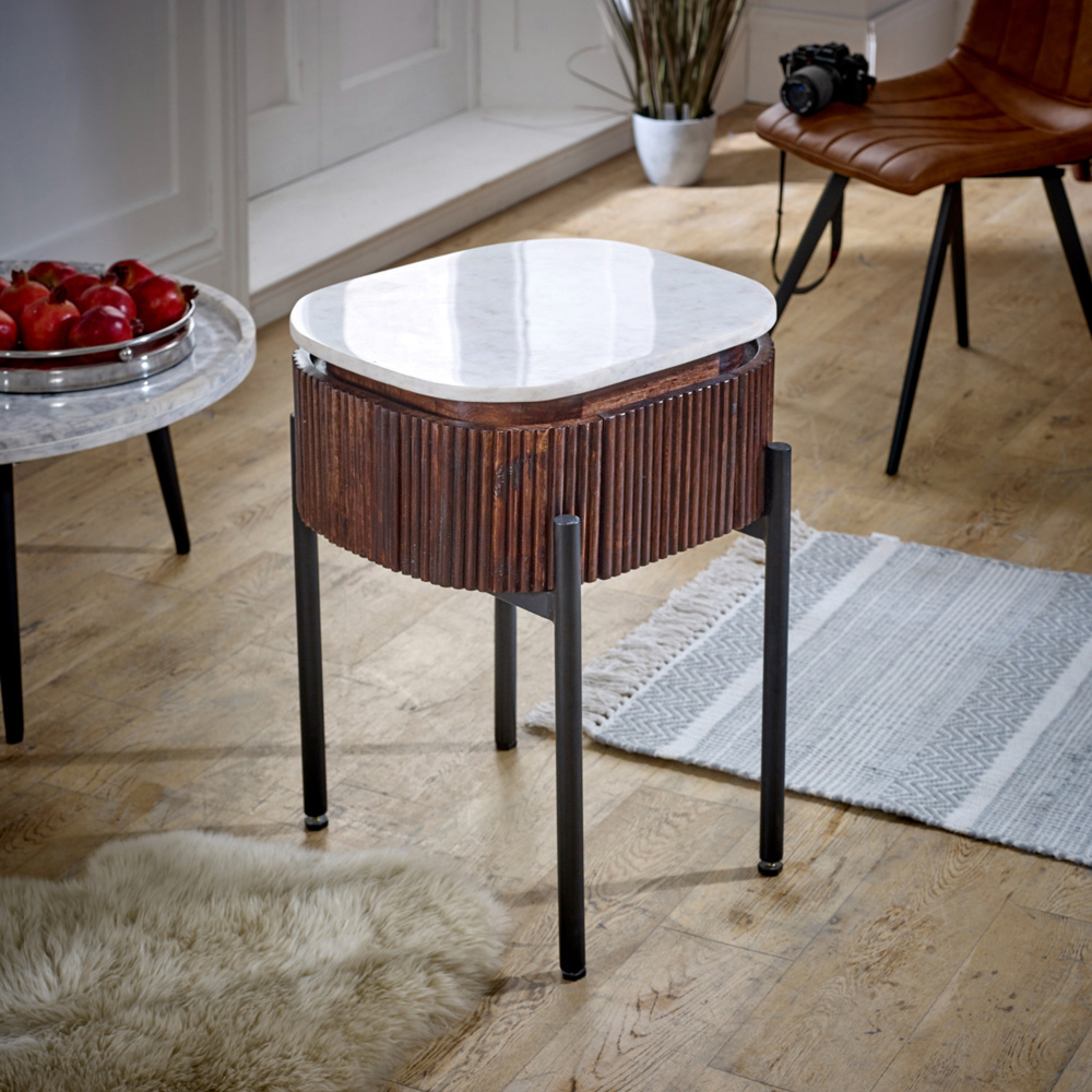 Brooklyn Opal Single Drawer Marble Top Mango Wood Bedside Table Image 4