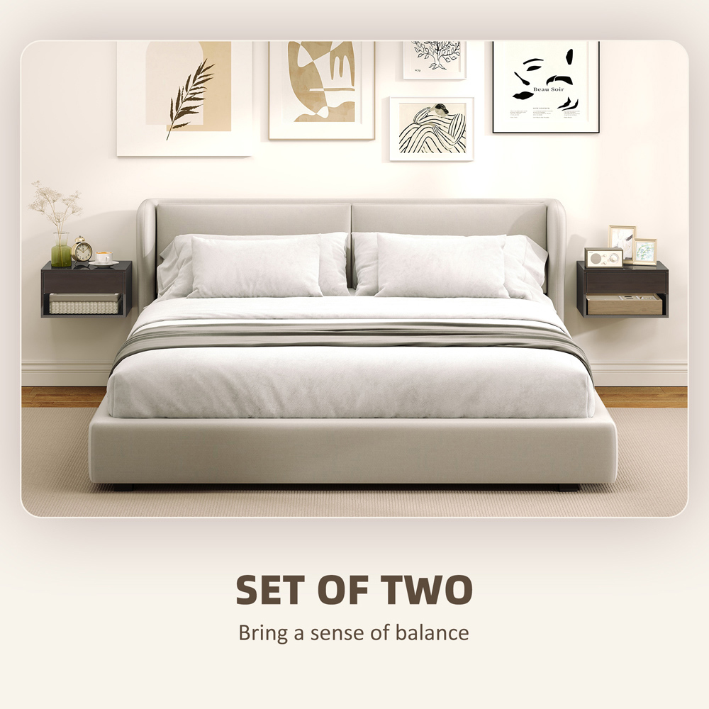 Portland Single Drawer Single Shelf High Gloss Black Floating Nightstand Set of 2 Image 6