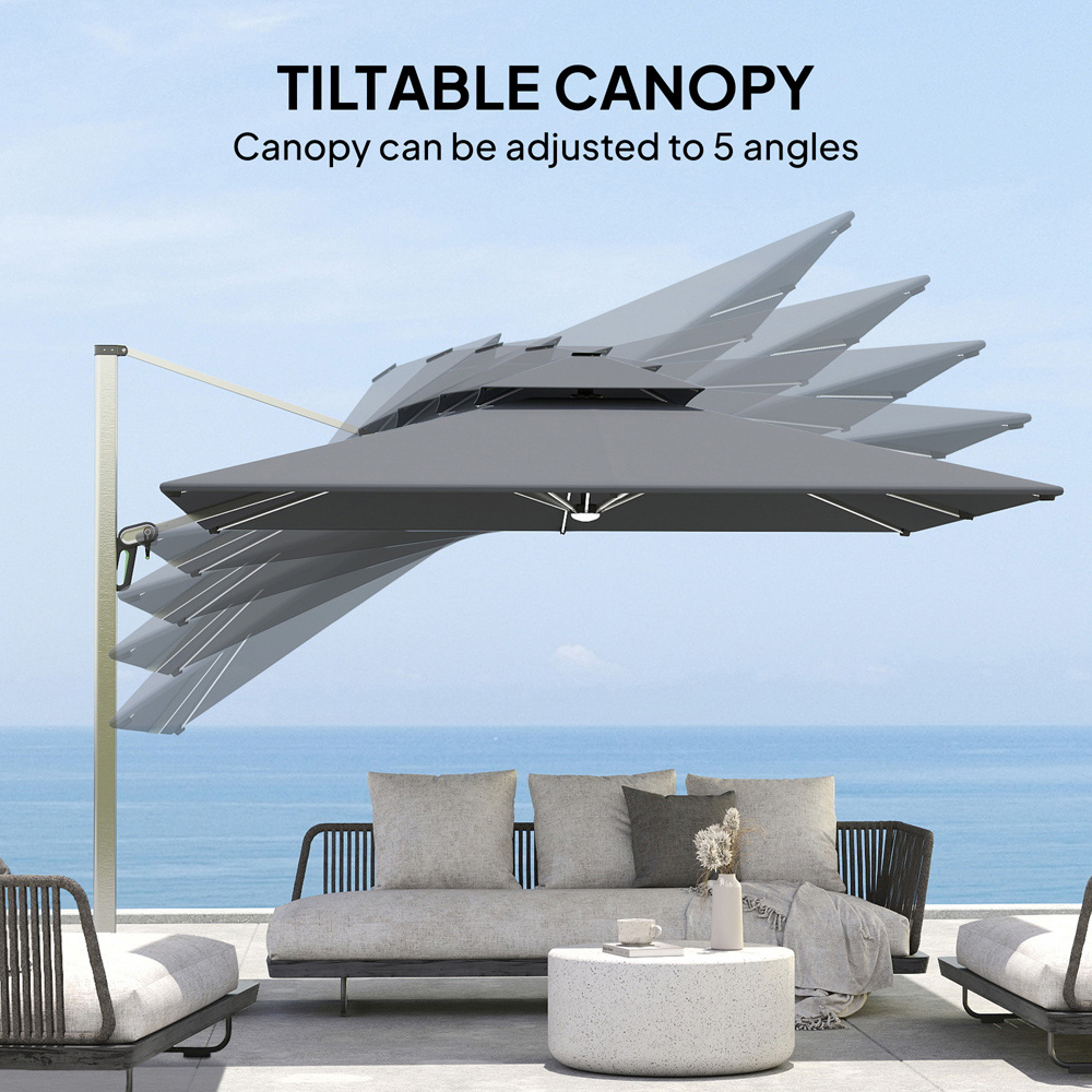 Outsunny 2 Tier Grey Solar LED Cantilever Parasol 3m Image 6