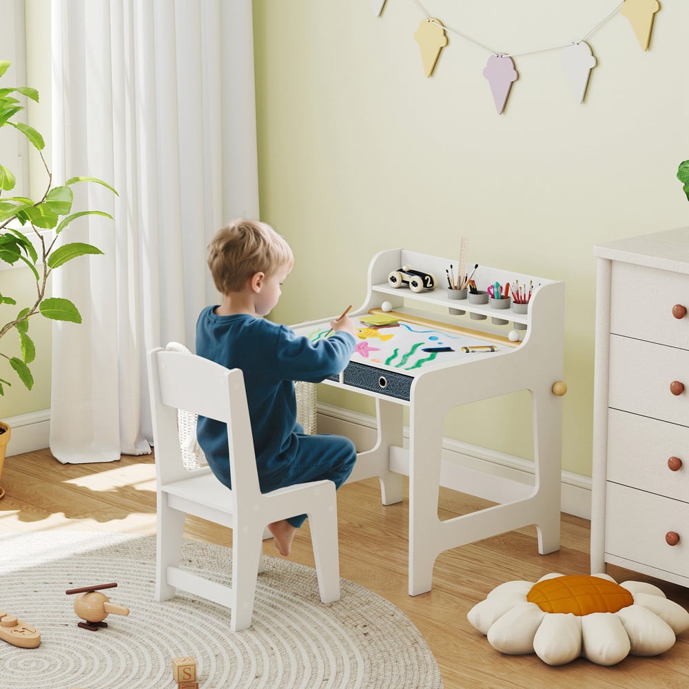 AIYAPLAY 2 Drawer White Kids Art Table and Chair Set Image 5
