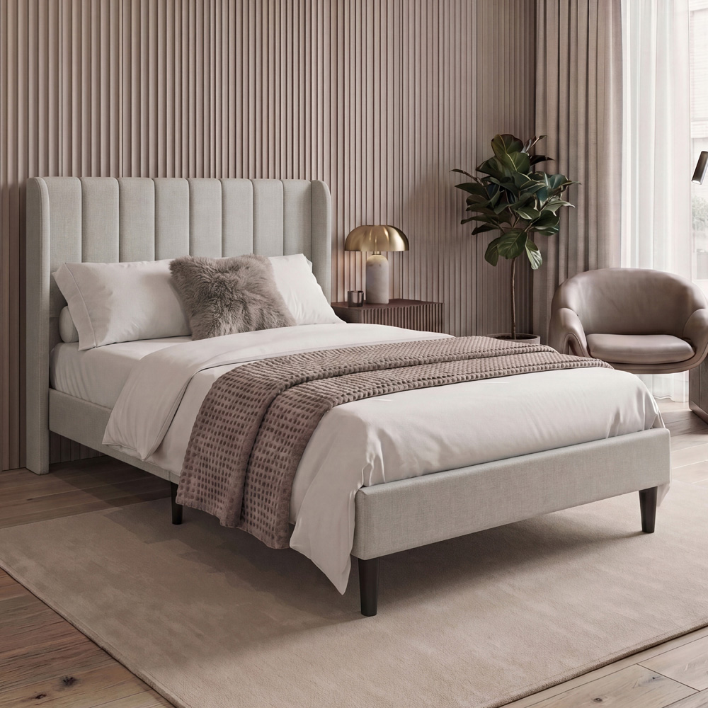 VIDA DESIGNS Vianna King Size Beige Linen Fabric Bed Image 1