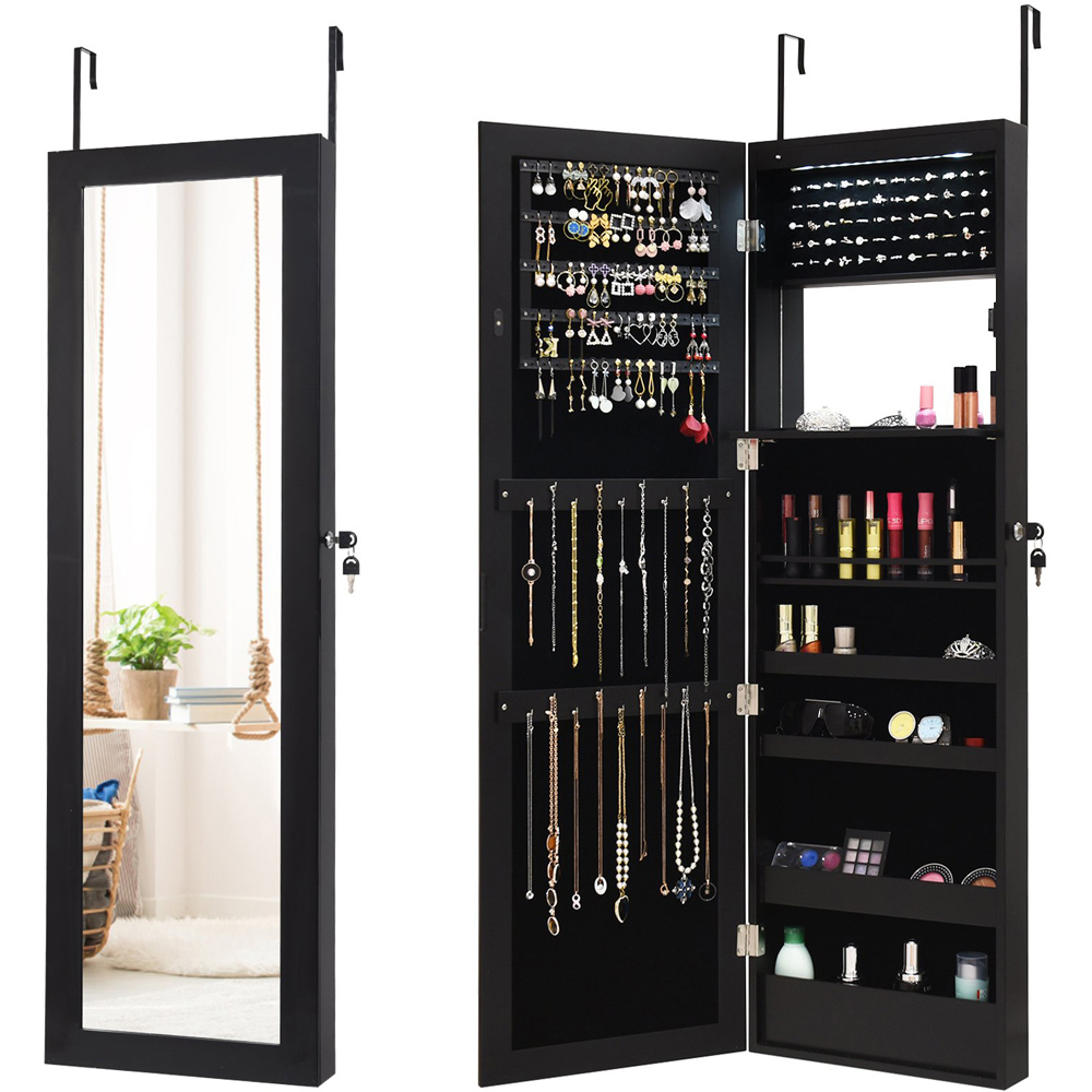 Costway Black LED Mirror Jewellery Cabinet Image 2