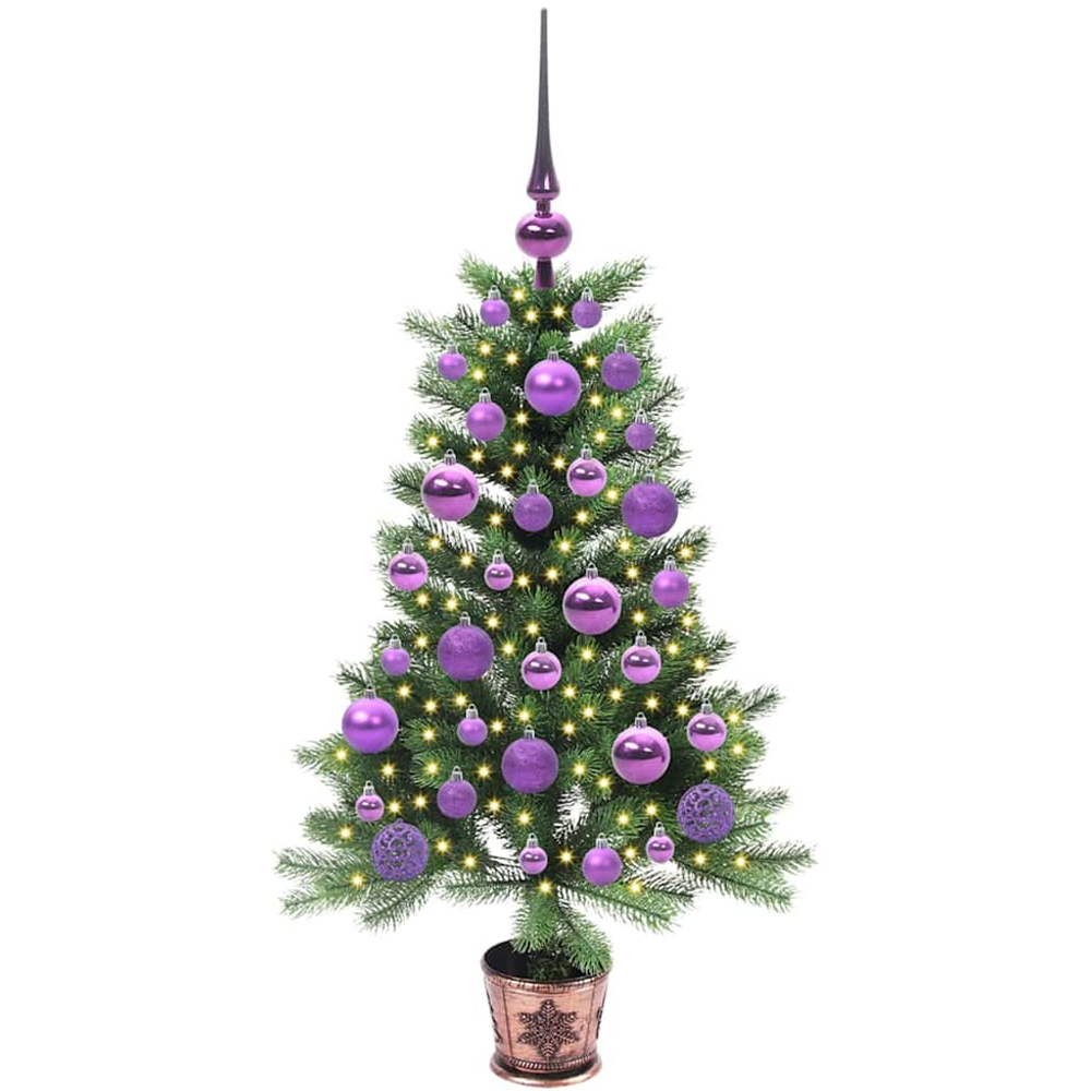 vidaXL Pre-Lit Lilac Baubles Green Artificial Christmas Tree 3ft Image 1