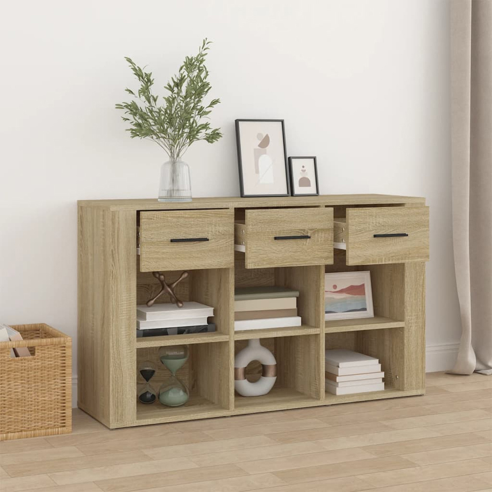 vidaXL 3 Drawer 6 Shelf Sonoma Oak Sideboard Image 2