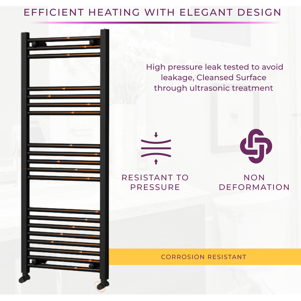 Go Bathrooms Nola Black Heated Towel Rail 1200 x 500mm Image 4