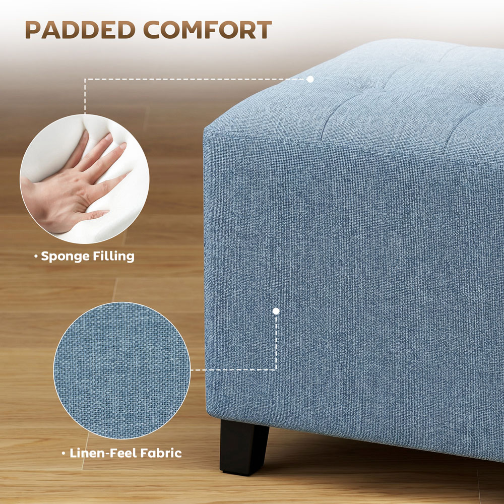 HOMCOM Dark Blue Small Ottoman Pouffe Stool with Side Pocket Image 5