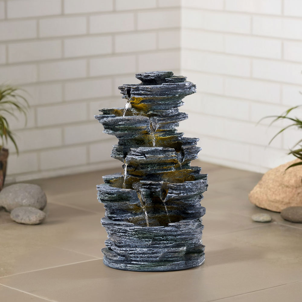 Living and Home 6 Tier LED Solar Powered Imitation Rock Outdoor Waterfall Fountain Image 2