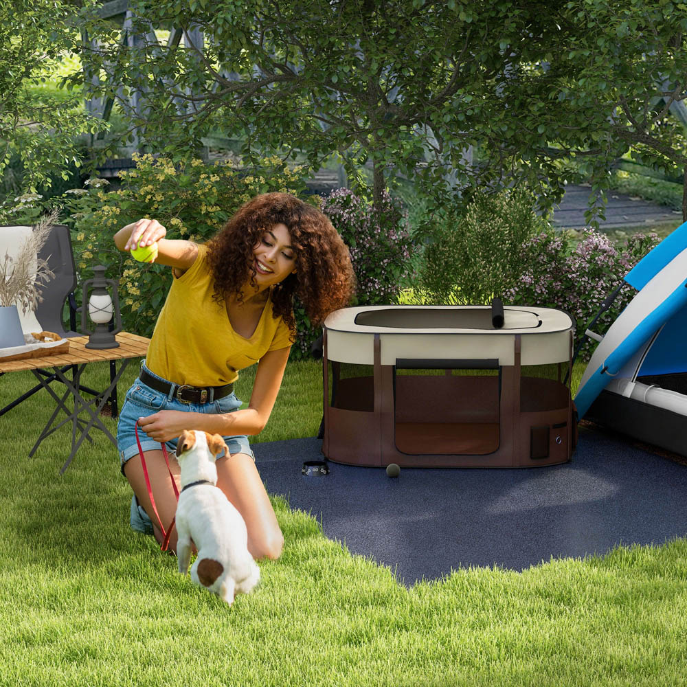 PawHut Brown Portable Small Animal Playpen XL Image 2
