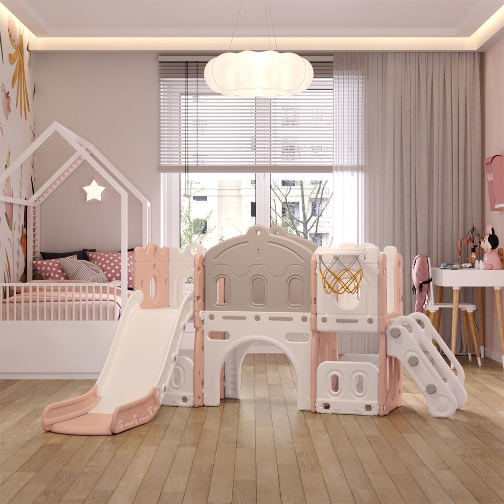 Living and Home Kids Pink and White Playset with Slide and Basket Hoop Image 4