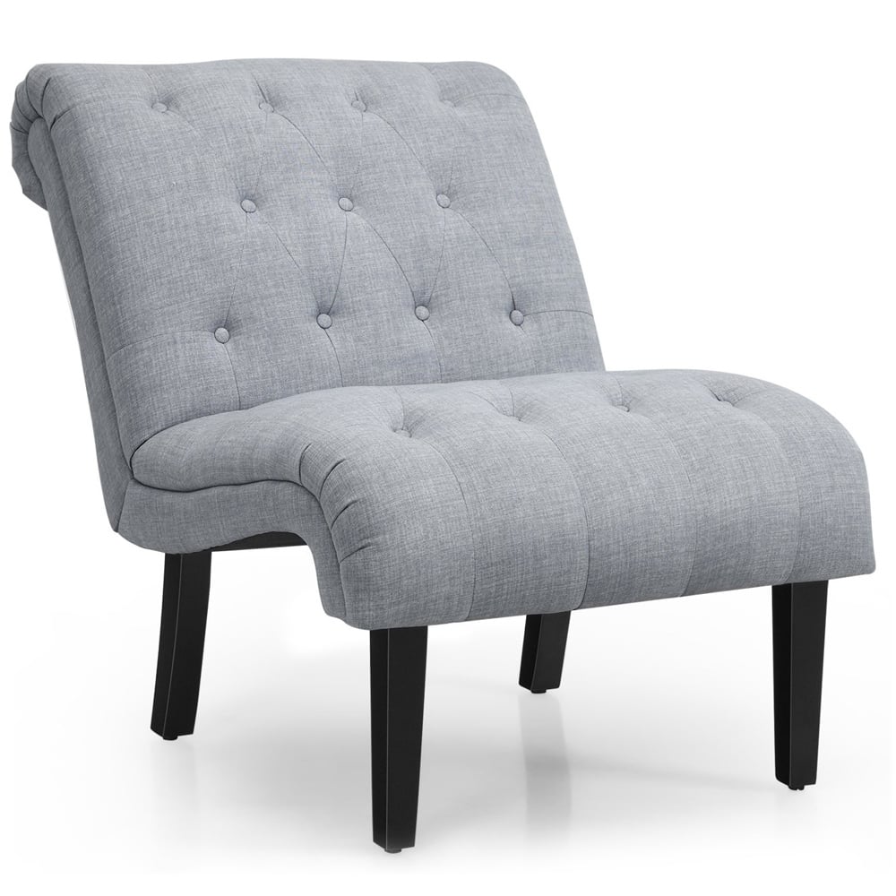 Costway Light Grey Button Tufted Linen Accent Chair Image 2