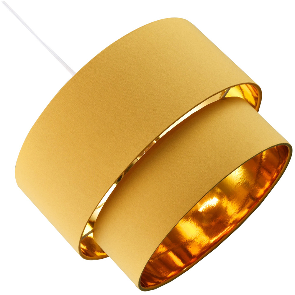 Happy Homewares Mustard Ochre Cotton Double Tier Shiny Golden Inner Pendant Shade Image 4