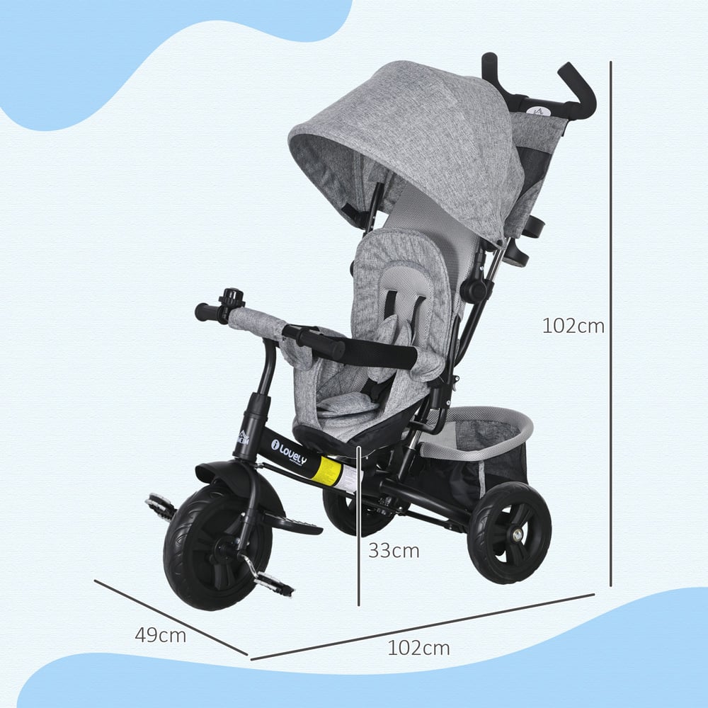 Tommy Toys Grey 6 in 1 Kids Trike with Parent Handle Green Image 8