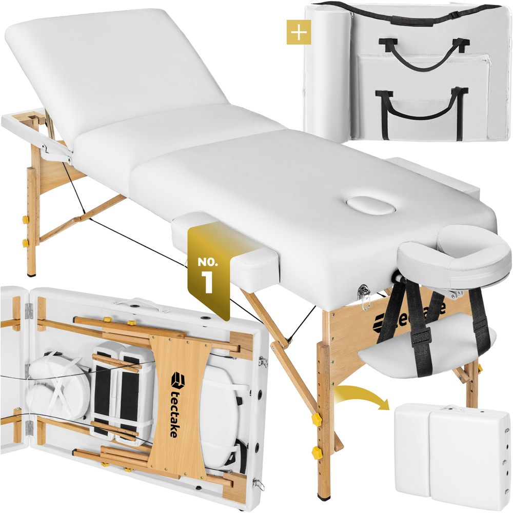 tectake White 3 Zone Portable Adjustable Massage Table with Headrest Armrests and Carry Bag Image 3