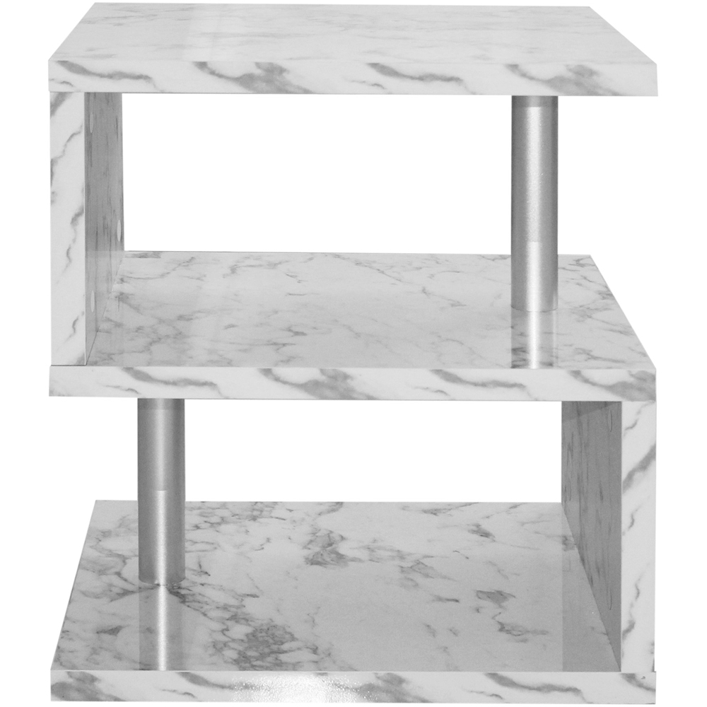 Comfy Living 2 Shelf White Marble Effect High Gloss Abstract LED Side Table Image 3