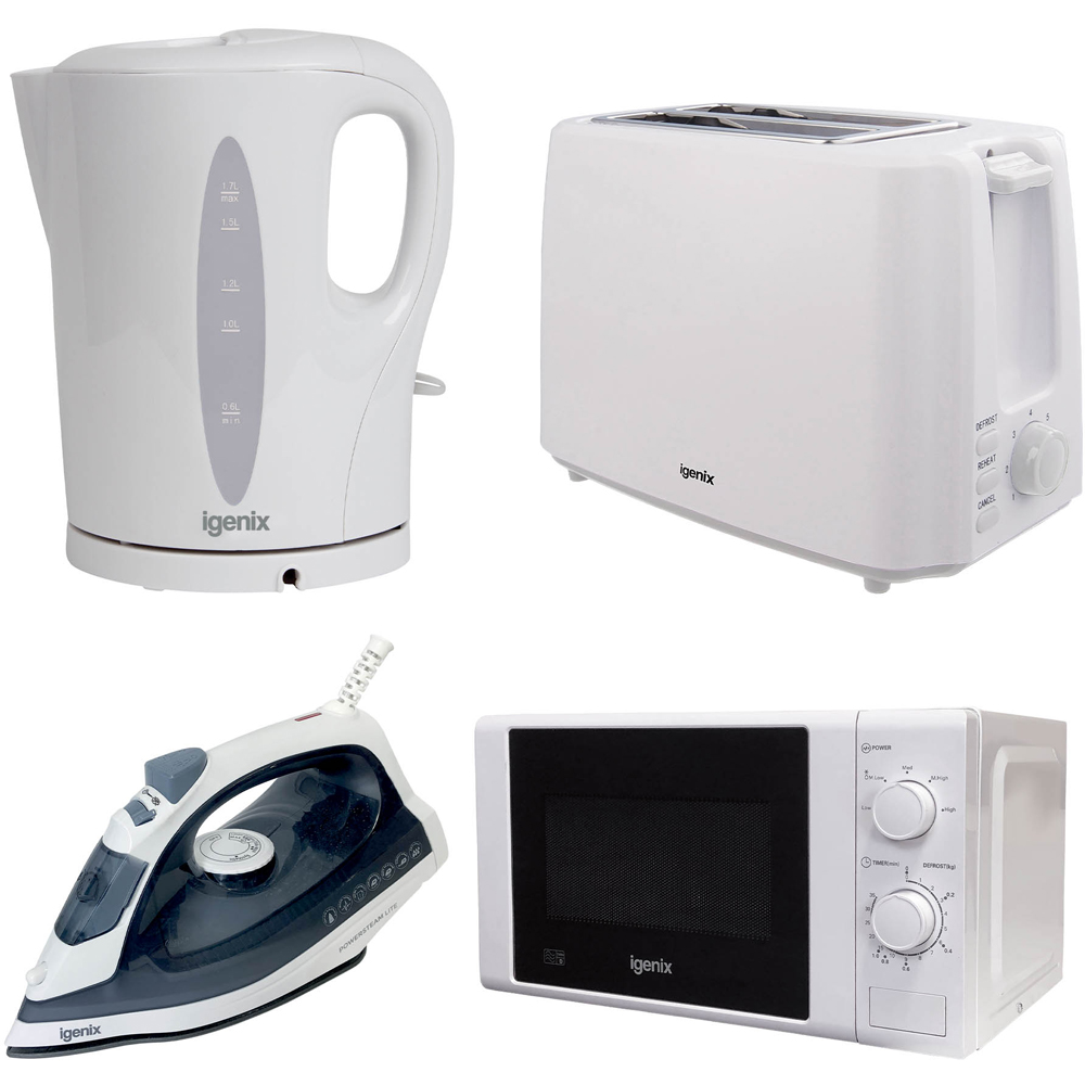 Igenix IGPK31 White 20L Microwave with Steam Iron 1600W 2 Slice Toaster and 1.7L Kettle Set Image 1
