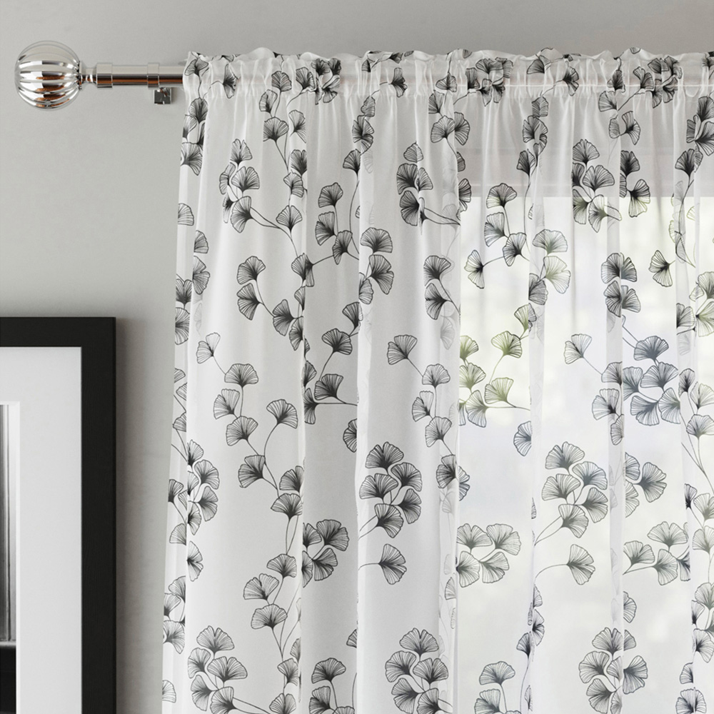 Tyrone Textiles Delila Black Trail Leaf Print Sheer Voile Panel Curtain 140 x 137cm Image 3