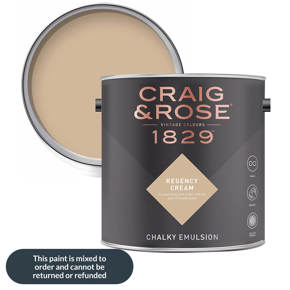Craig & Rose 1829 Vintage Walls and Ceilings Regency Cream Chalky Matt Emulsion Paint 2.5L Image 1