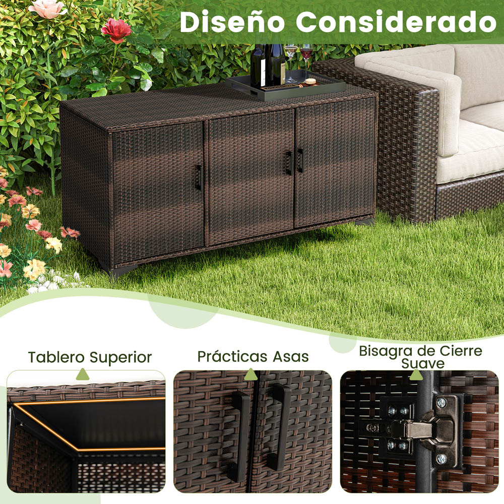 Costway Brown Patio Wicker Storage Cabinet Deck Box with Removable Shelves 318L Image 6