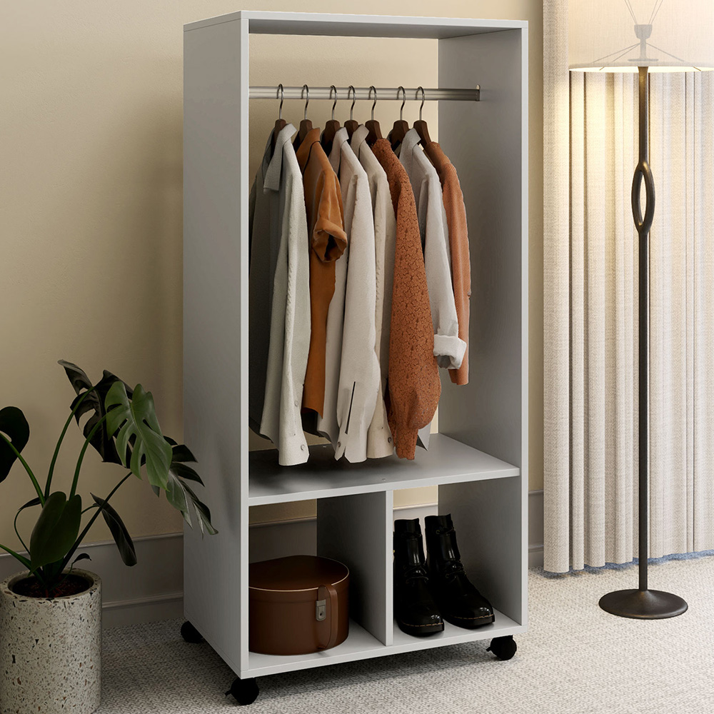 Portland 2 Shelf Grey Open Wardrobe with Hanging Rail Image 1