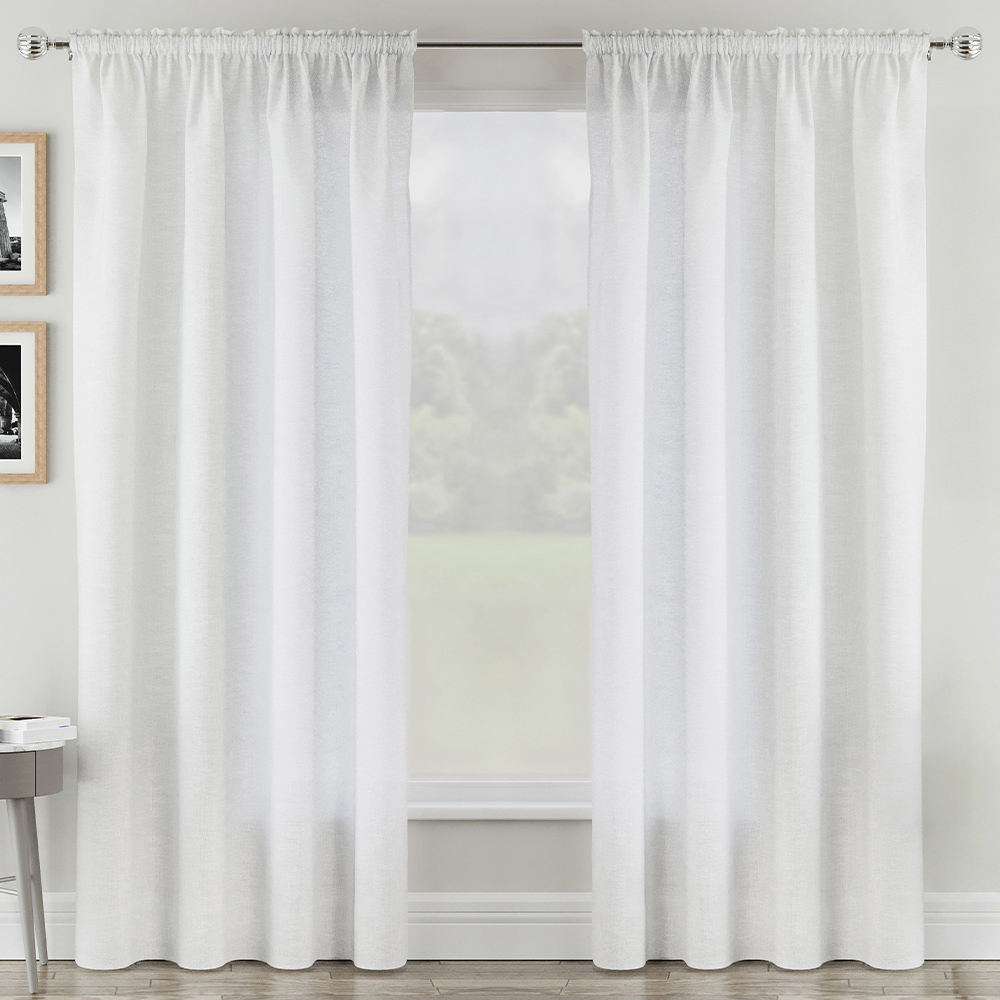 Tyrone Textiles Rhodes White Linen Look Rod Pocket Voile Panel Curtains 140 x 122cm Image 1