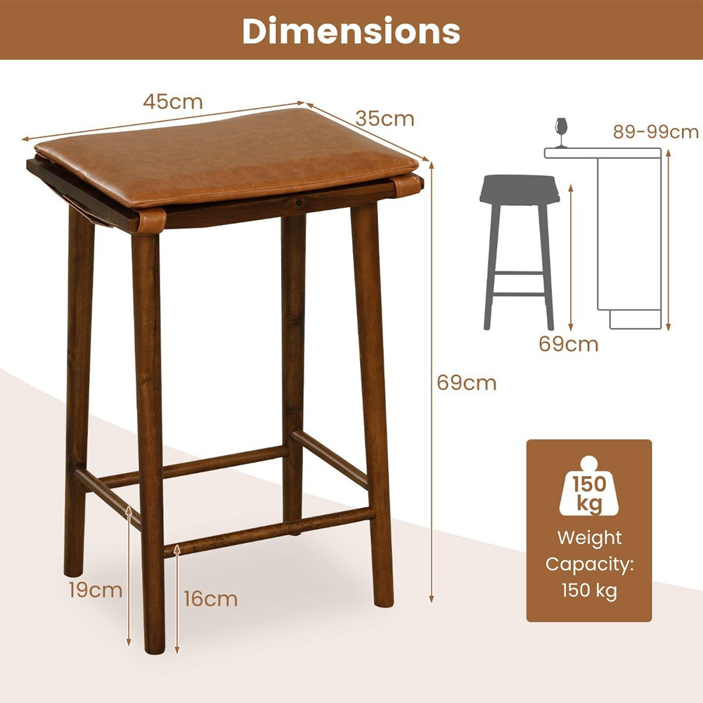 Costway Dining Bar Stool with Removable Cushion Set of 2 Image 9