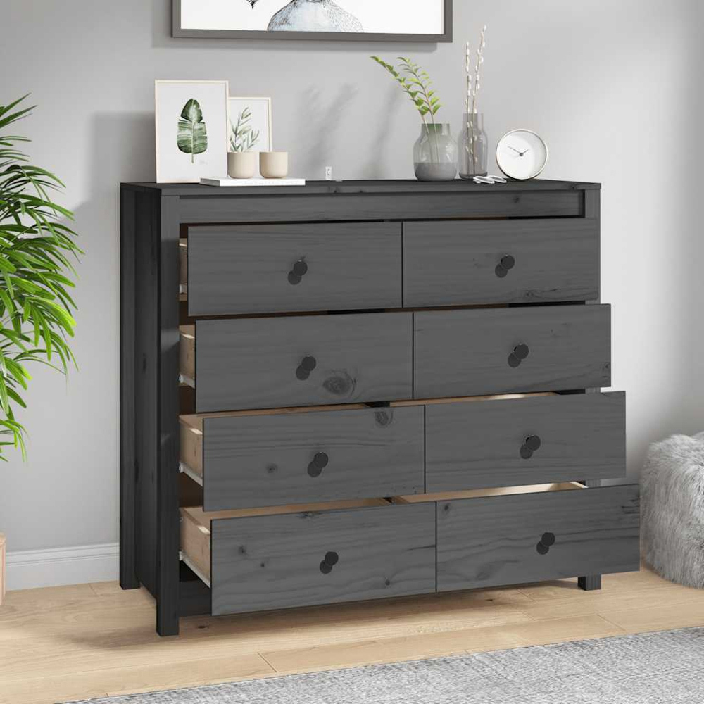 vidaXL 8 Drawer Grey Solid Pine Wood Sideboard Image 8