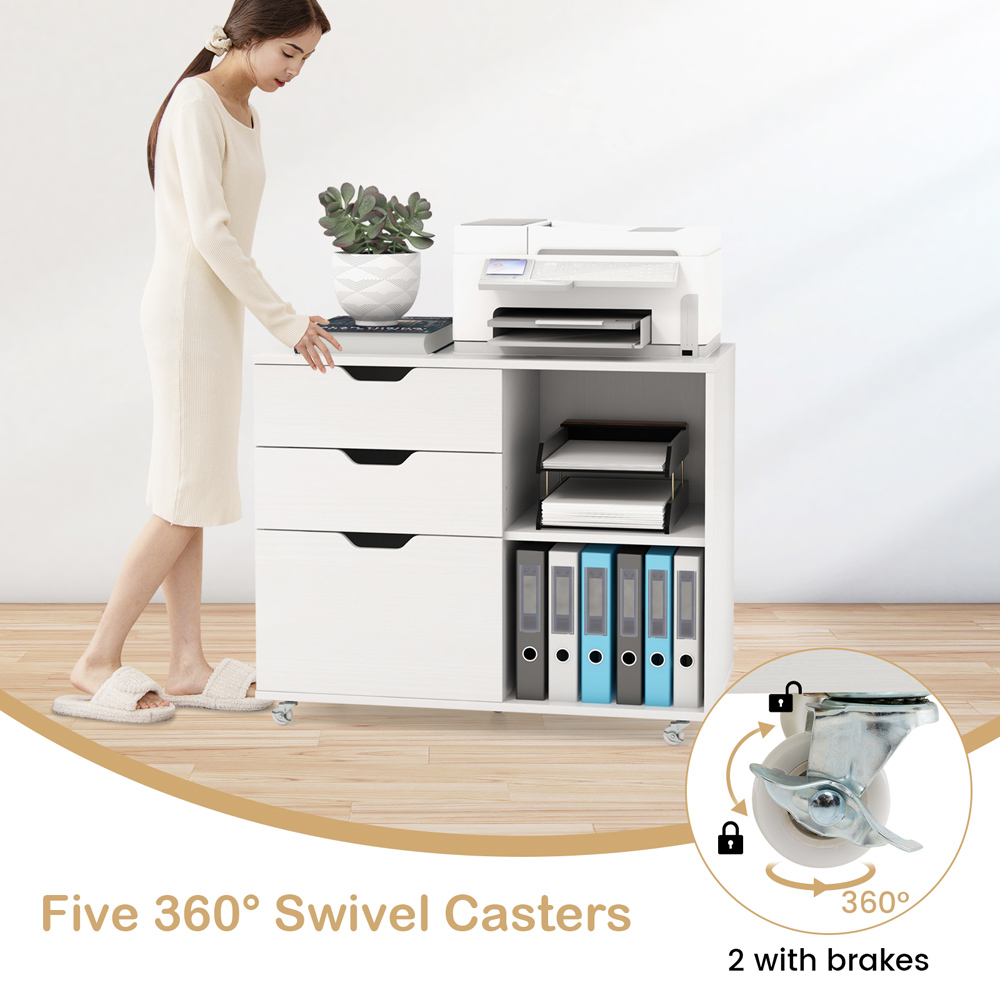 Costway 3 Drawer 2 Shelf Mobile File Cabinet White Image 7