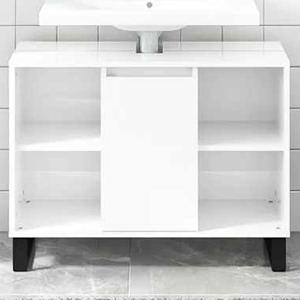 vidaXL Single Door 4 Shelf High Gloss White Bathroom Cabinet Image 1