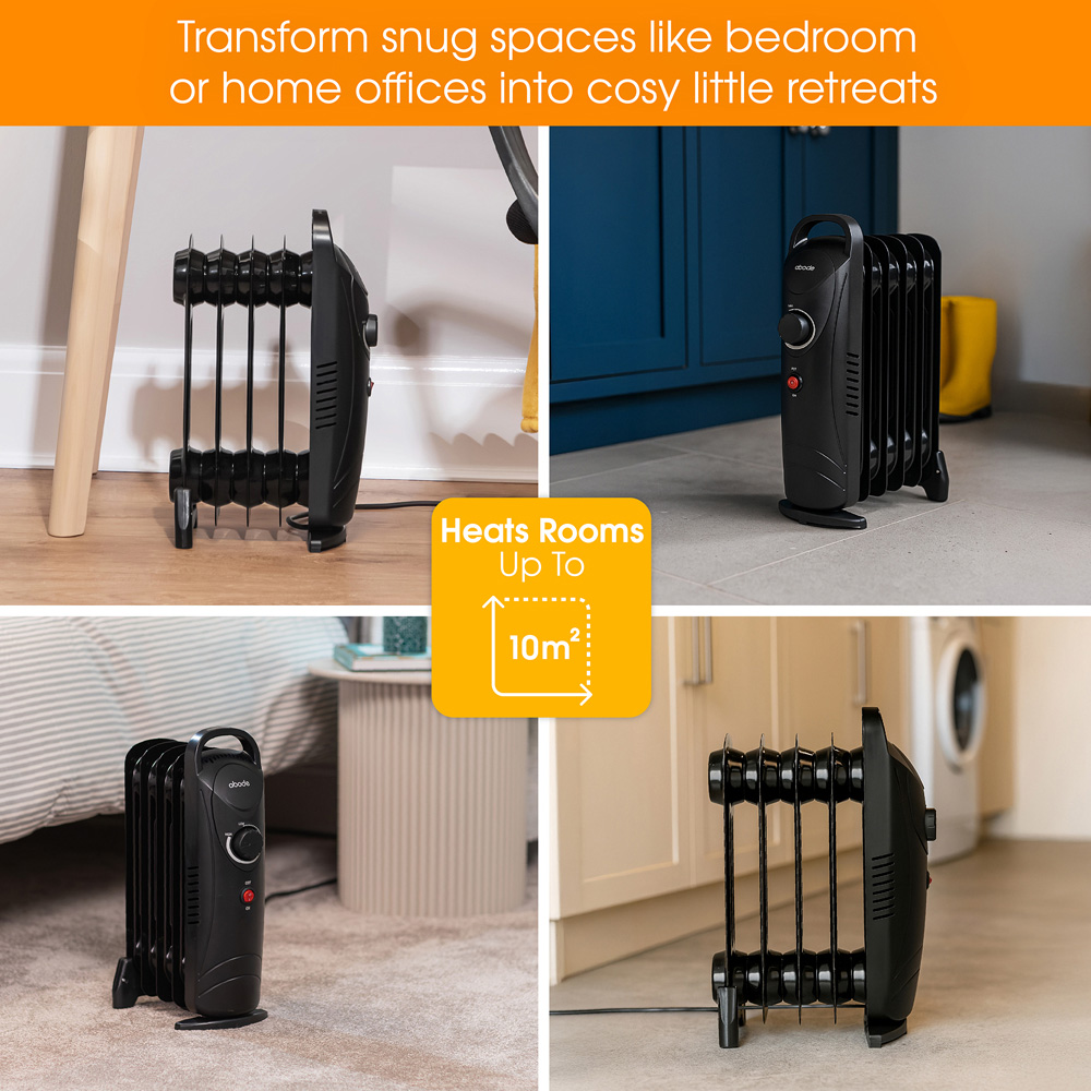 Abode AOFR5001B Black 5-Fin Oil Filled Radiator 650W Image 7