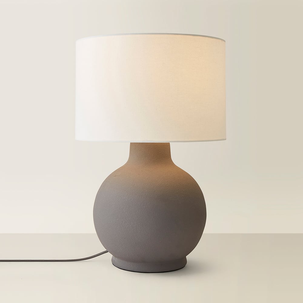 ValueLights Blair Natural Linen Shade Grey Stone Hand Finished Ceramic LED Table Lamp Image 5