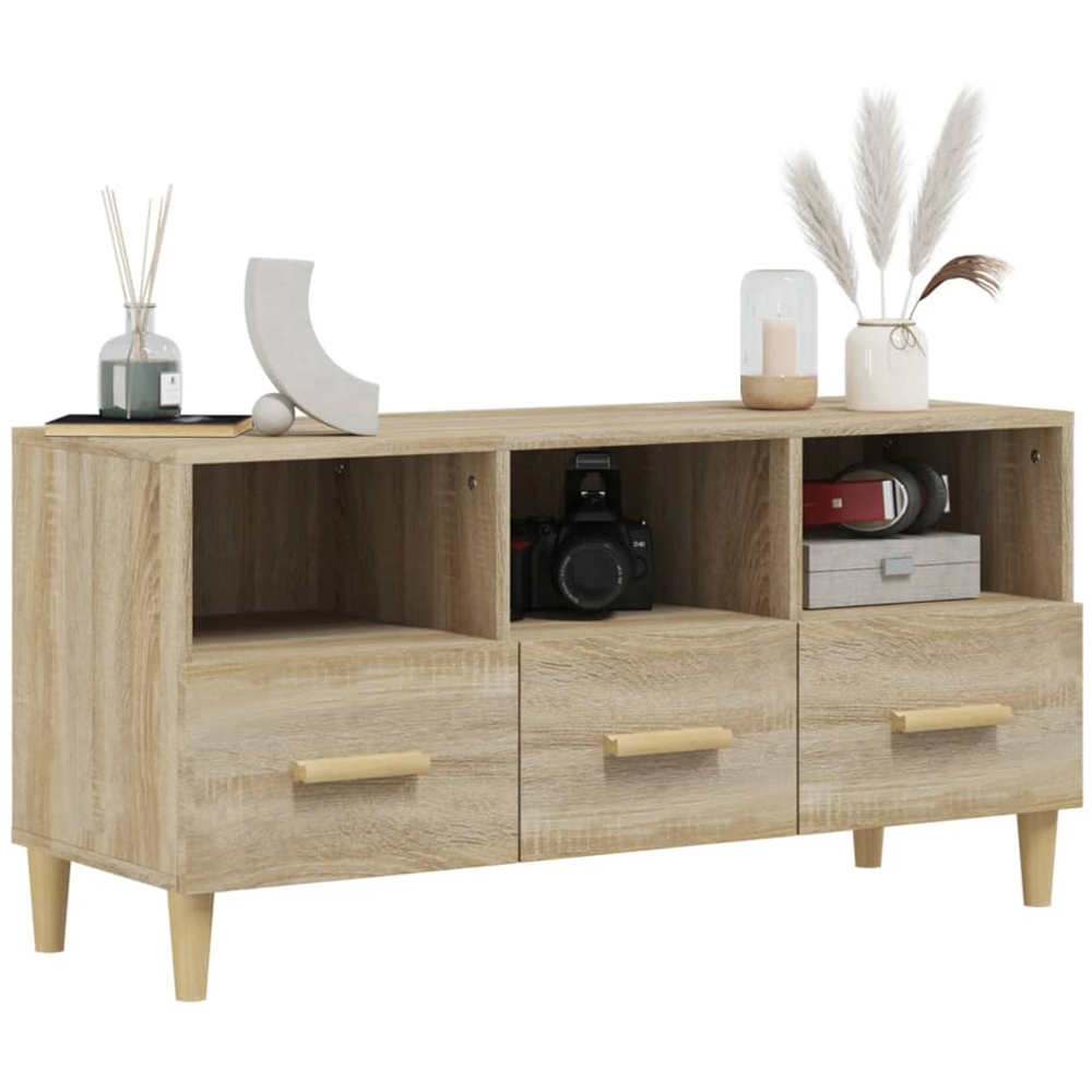 vidaXL 3 Drawer 3 Shelf Sonoma Oak TV Cabinet Image 4