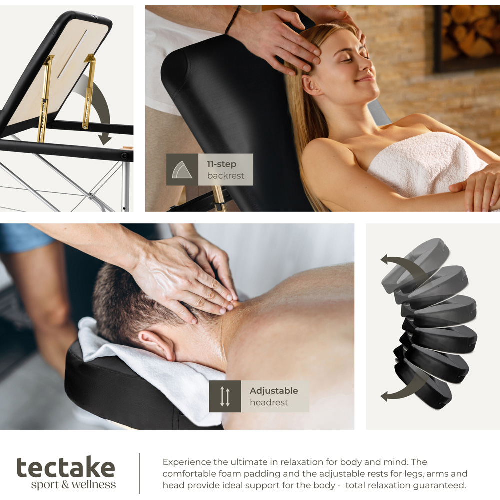 Massage Table - aluminium frame, carry bag, bolsters, head and armrests, folding - Black Image 6