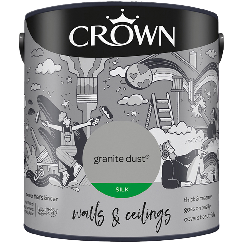 Crown Breatheasy Walls & Ceilings Granite Dust Silk Emulsion Paint 2.5L Image 2