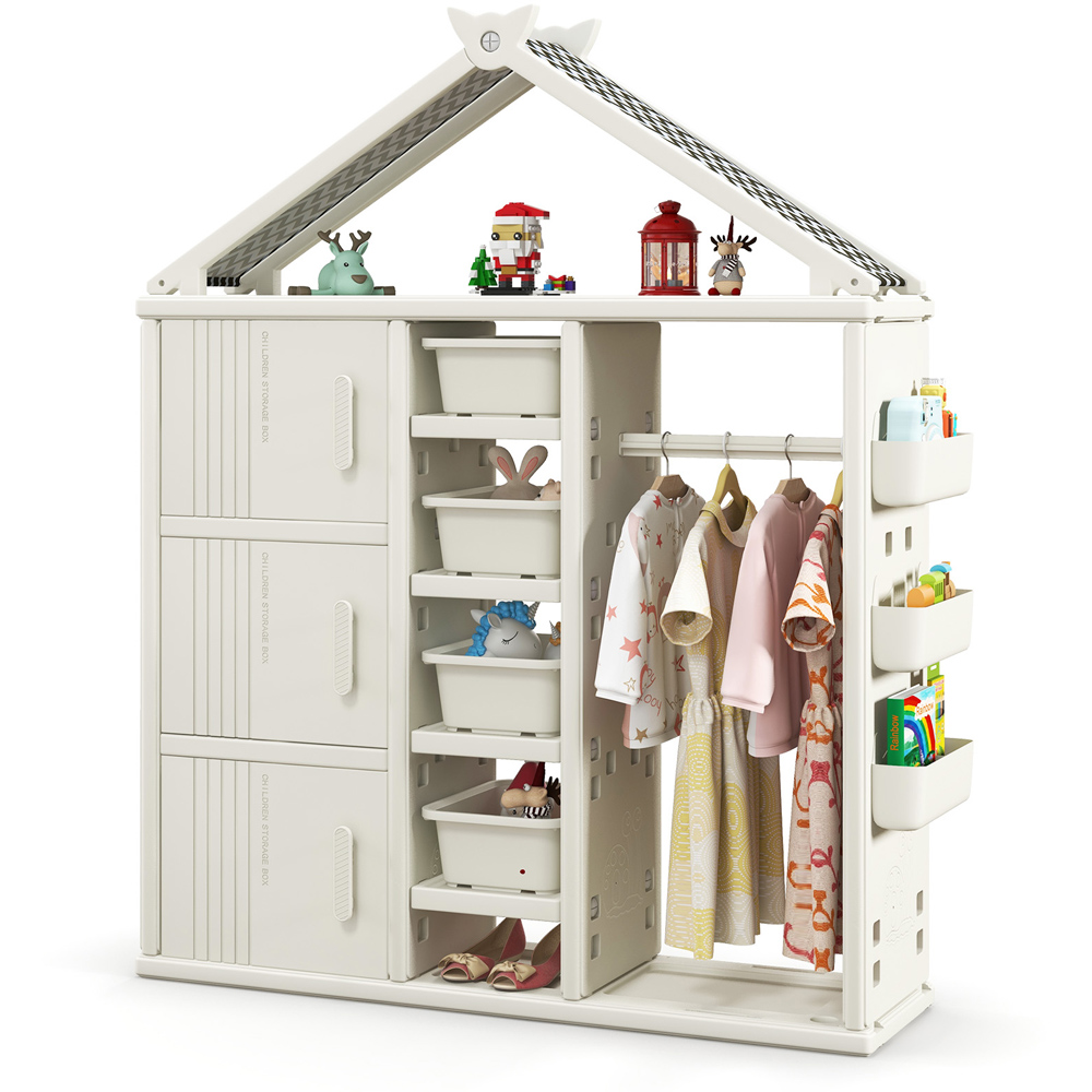 Costway 3 Door 4 Shelf White Kids Storage Closet Image 3