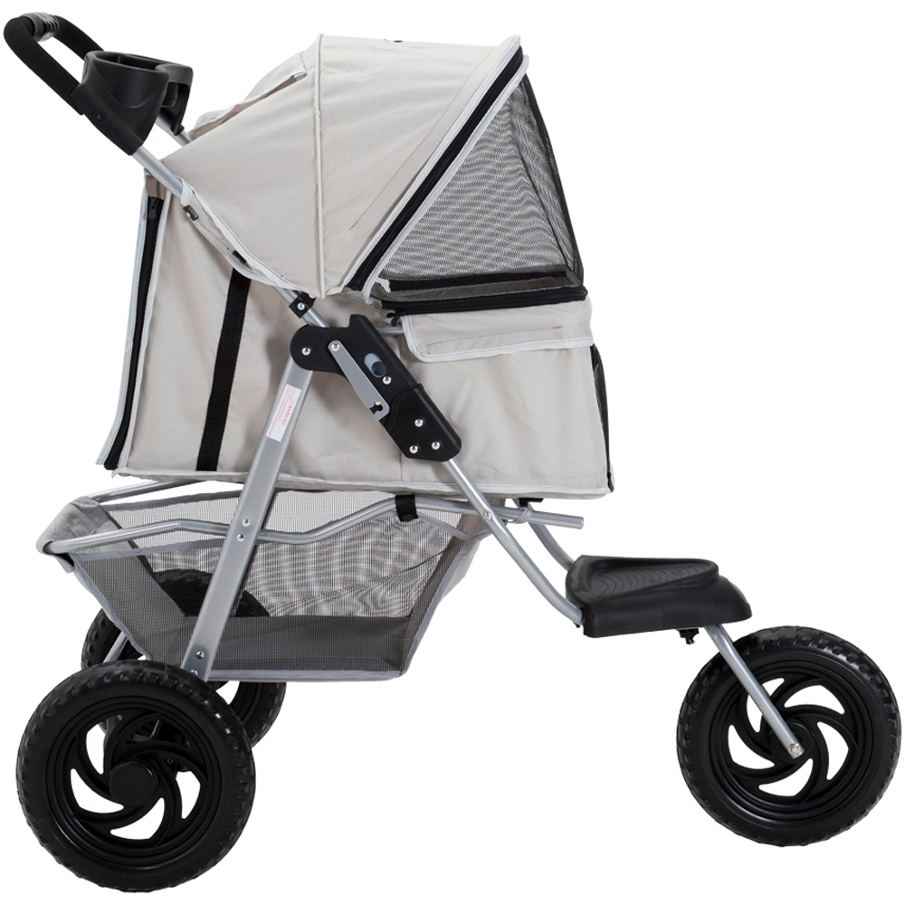 H&O Direct 3 Wheel Light Grey Pet Stroller with Storage Basket Image 3