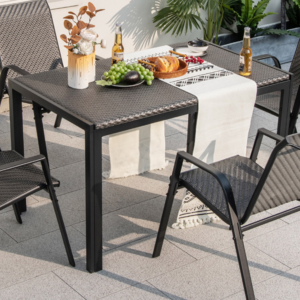 Costway 6 Seater Rectangular Wicker Dining Table Brown Image 1