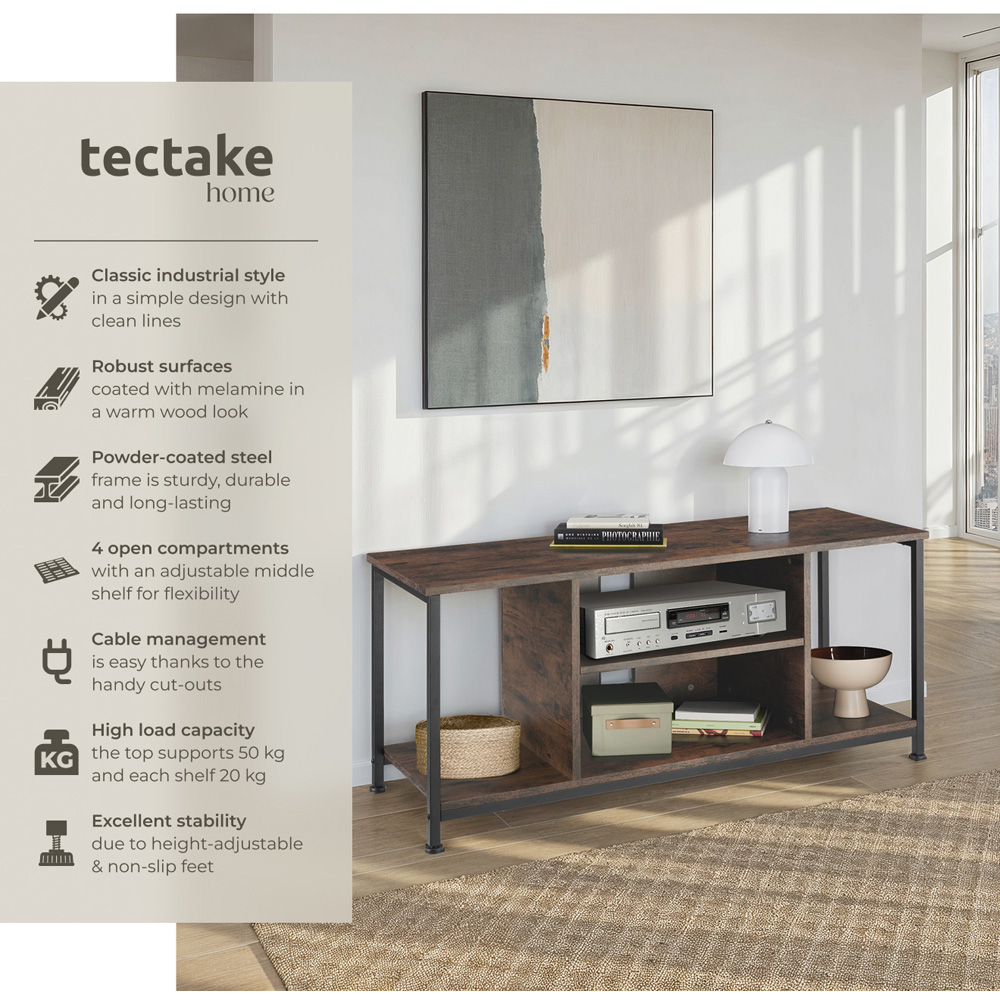 Tectake 4 Shelf Rustic Dark Wood TV Stand Image 3