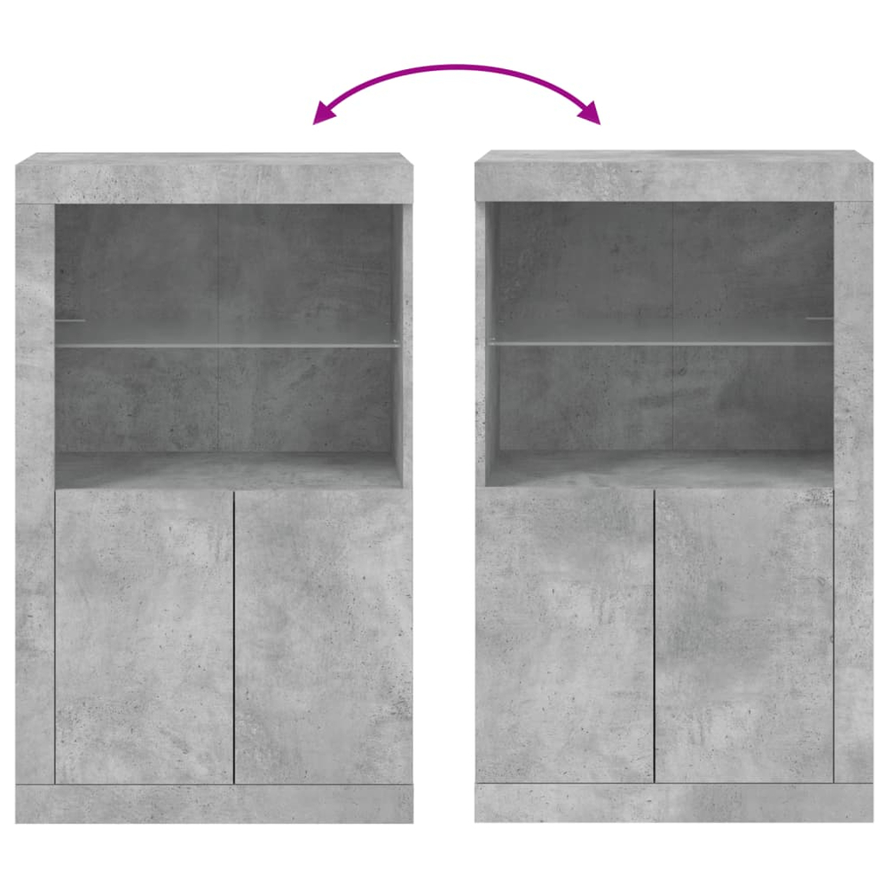 vidaXL 2 Door 2 Shelf Concrete Grey Side Cabinet with LED Lights Image 8