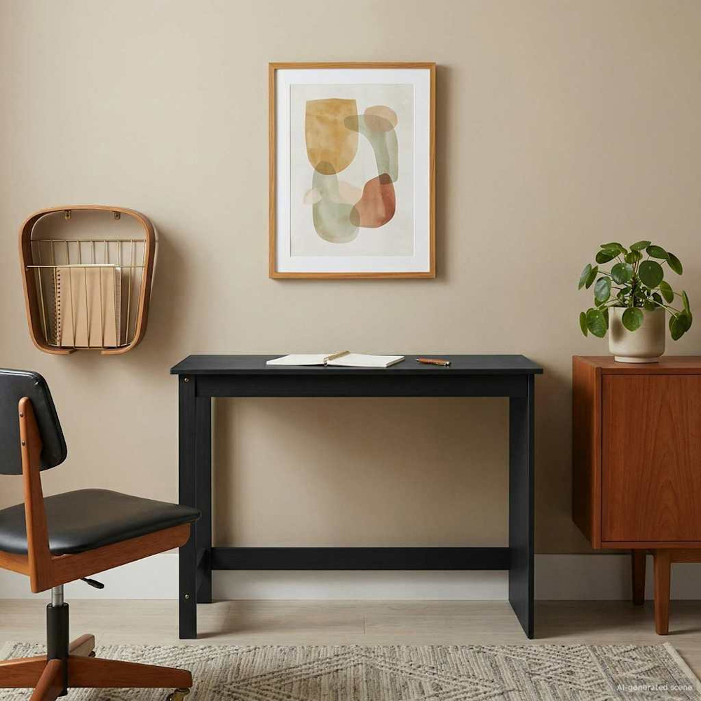 vidaXL Minimalist Compact Pine Wood Desk Black Image 6