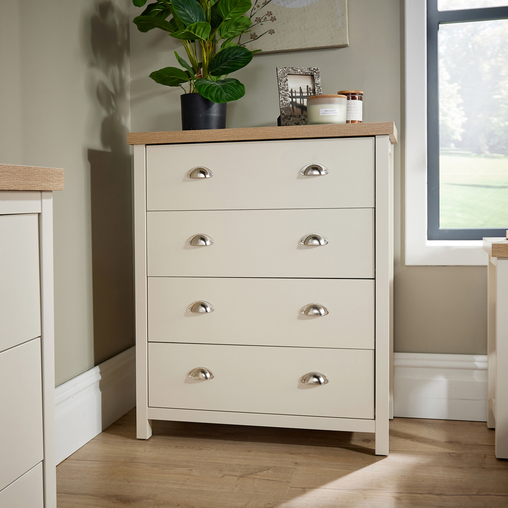 Home Source Avon 4 Drawer Cream and Oak  Dual Tone Chest of Drawers Image 6