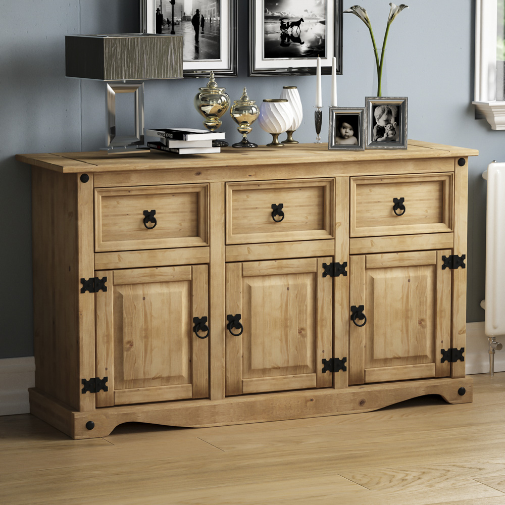 Vida Designs Corona 3 Door 3 Drawer Pine Sideboard Image 1