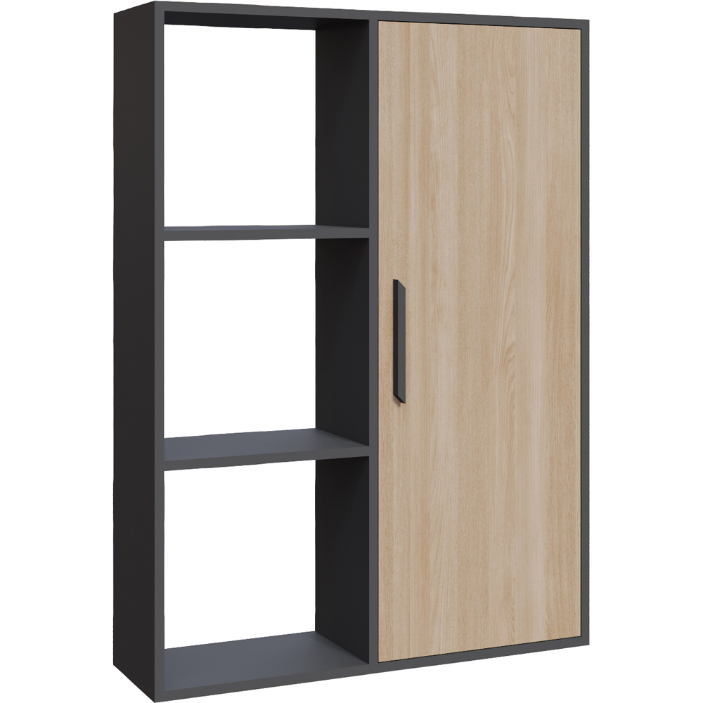 Decorotika Patrick Single Door 3 Shelf Anthracite and Oak Bookcase Image 2