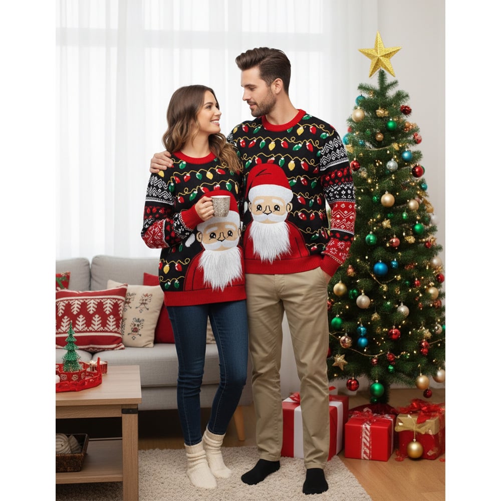 Noel Square Unisex Santa Crew Neck Light Up Christmas Jumper Medium Multicolour Image 4