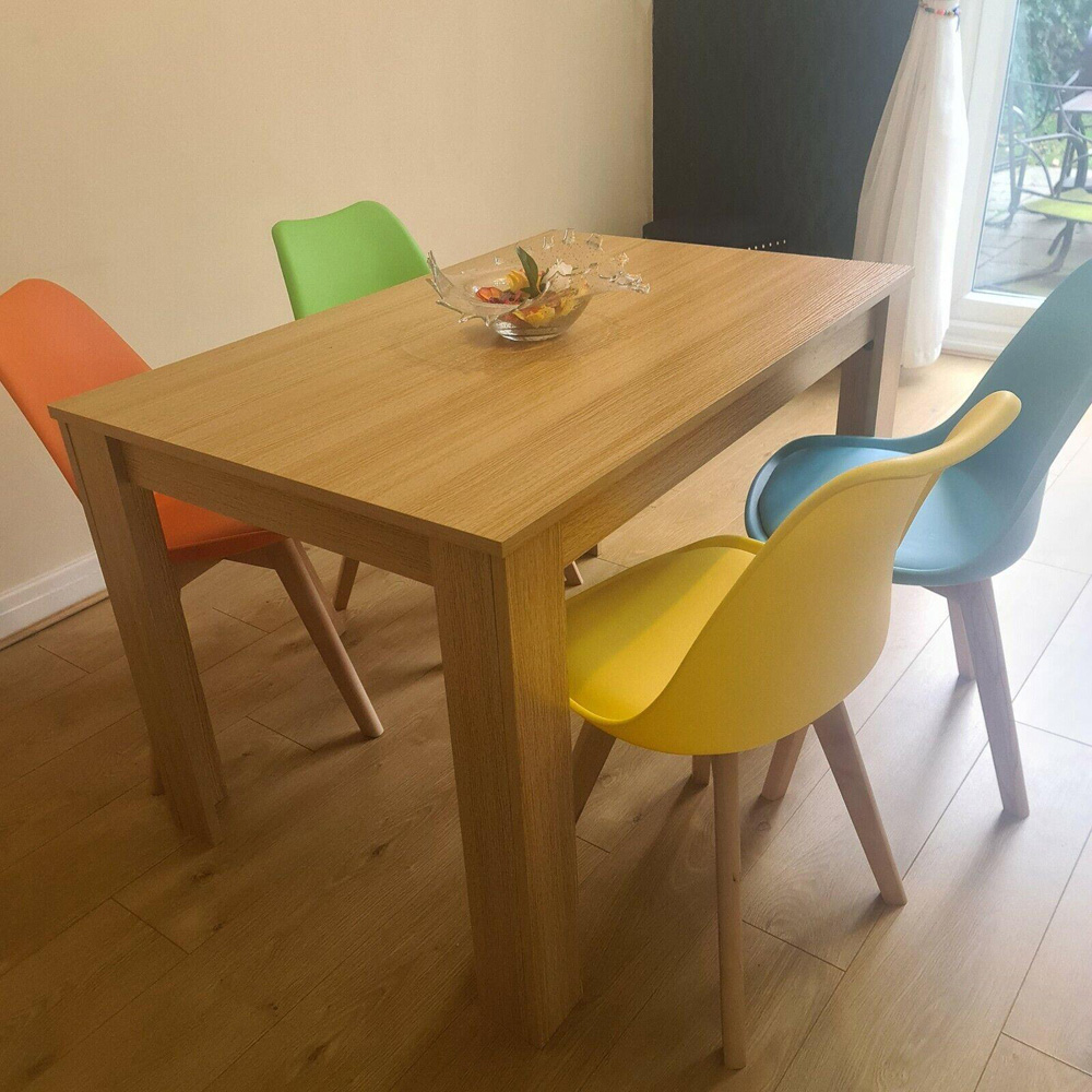 Portland 4 Seater Plastic and Leather Dining Set Oak Effect and Colourful Image 5