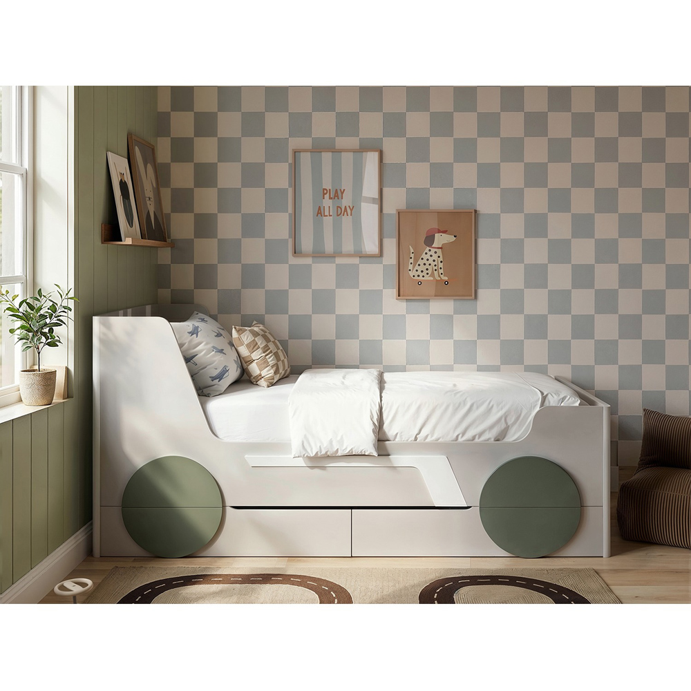 Flair Cooper Single Grey and Green Car Bed with Drawers Image 6