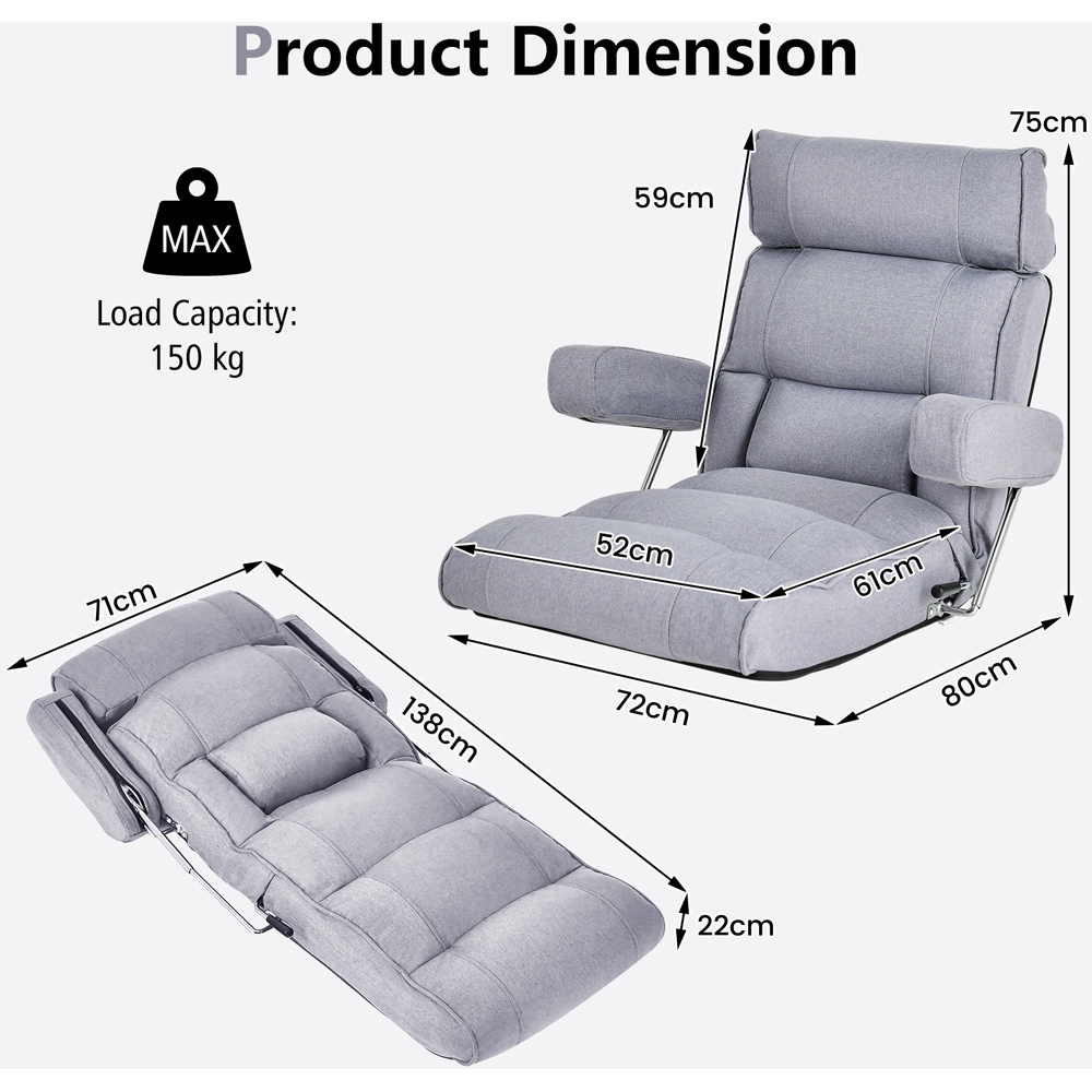 Costway Grey Ergonomic Sofa Lounger Chair Image 7
