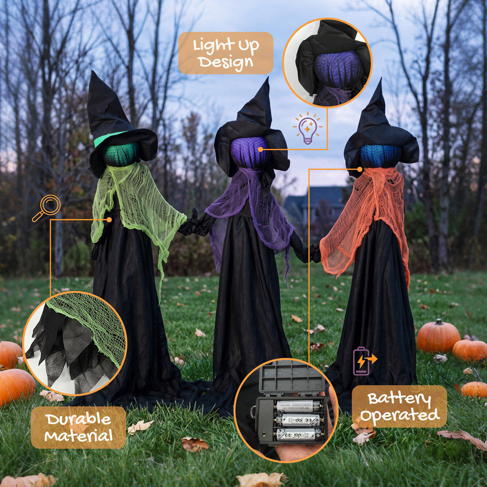HOMCOM Light Up Animated Holding Hands Witches Halloween Decoration 4ft Image 5